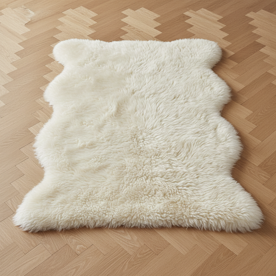 Genuine sheepskin rug compared with faux fur to show texture and material differences.