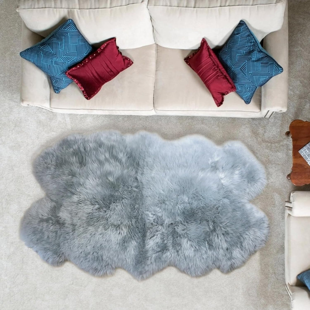Gray Quad Sheepskin Rug 4x6 ft | Genuine New Zealand Lambskin Area Rug