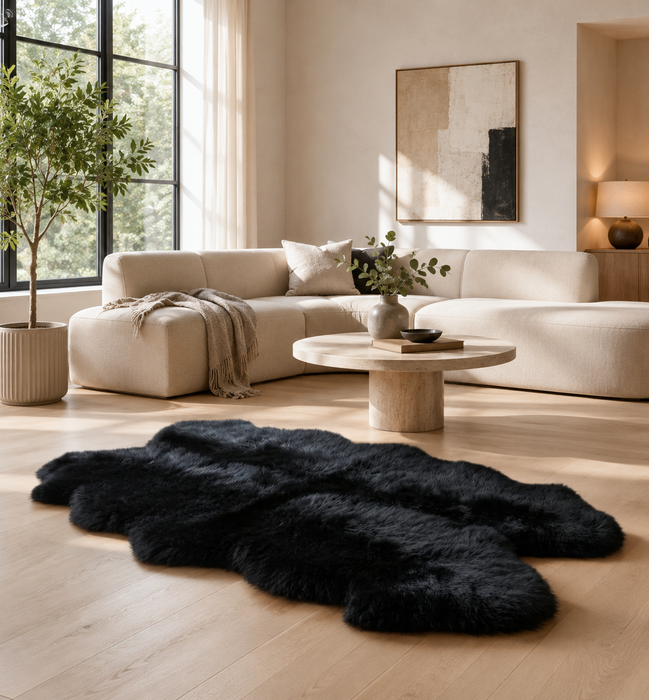 Black Genuine New Zealand Sheepskin Rug 4x6 ft