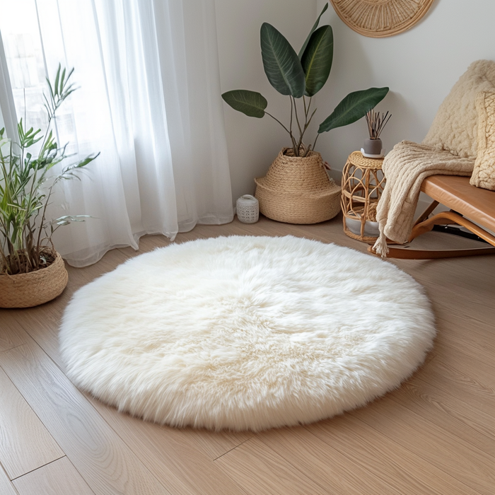 Round Ivory Real Sheepskin Rug 3 ft | Genuine New Zealand Lambskin Circle Rug - view 1