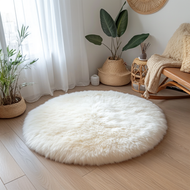 Round Ivory Real Sheepskin Rug 3 ft | Genuine New Zealand Lambskin Circle Rug