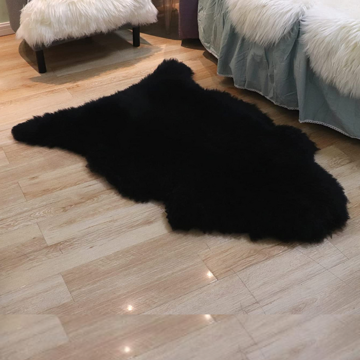 Black Real Sheepskin Rug 2x3 ft | Genuine New Zealand Lambskin Throw - view 1